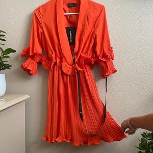 PRETTYLITTLETHING Orange Frill Skater Dress